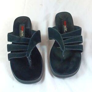 Flex Sole Suede  Leather Thong  Black Sandals 8.5 M New